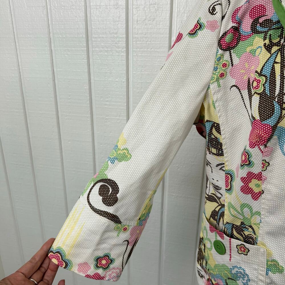 Bisou Bisou Printed Blazer Artsy Y2K Retro Button Jacket Women Size 14 - Picture 2 of 10